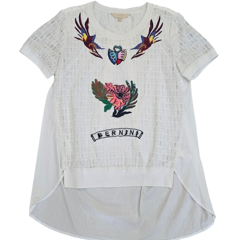 Bernini Women’s White Embroidered Tunic XL Butterfly Artsy Boho Festival Blouse